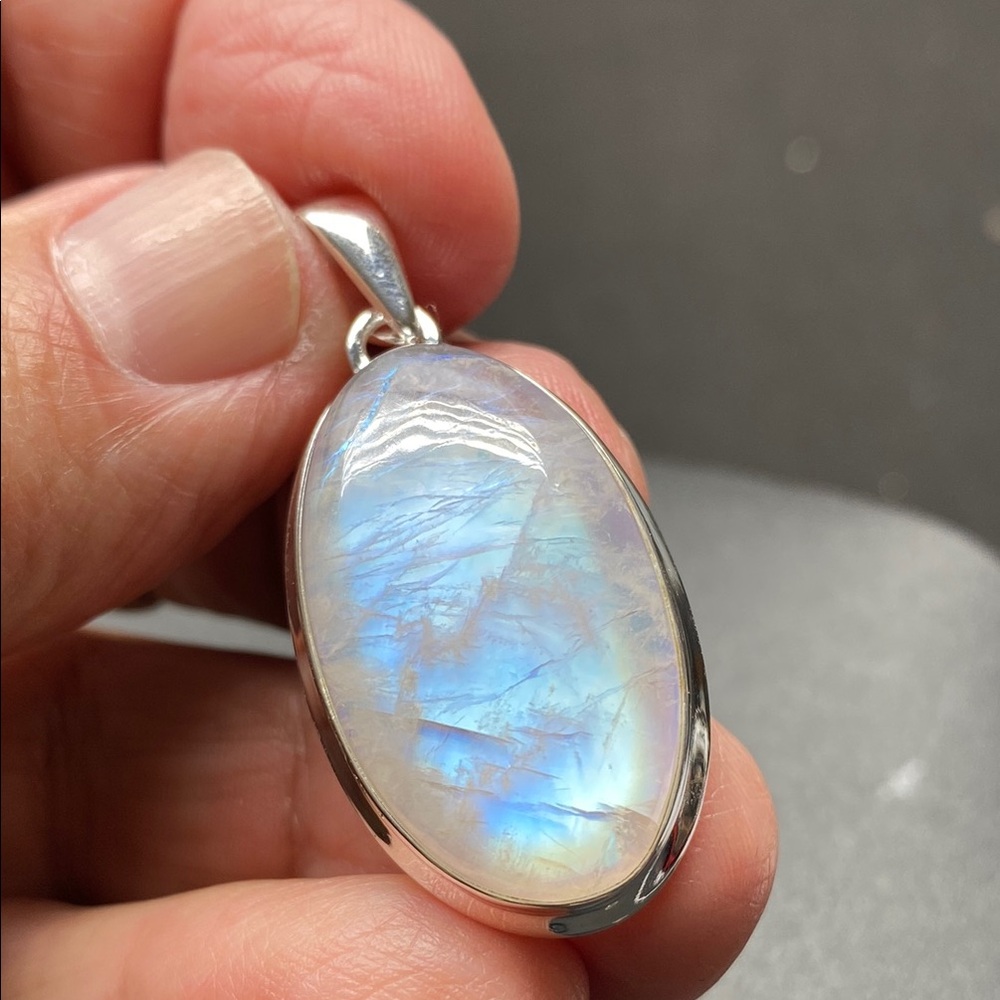 Blue Fire Moonstone Pendant in Solid Sterling Silver 925